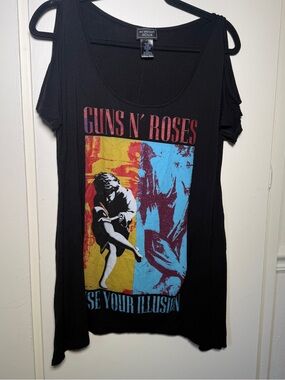 Midnight Hour Guns N' Roses Concert Black Graphic Cold-Shoulder Tank Womens XL